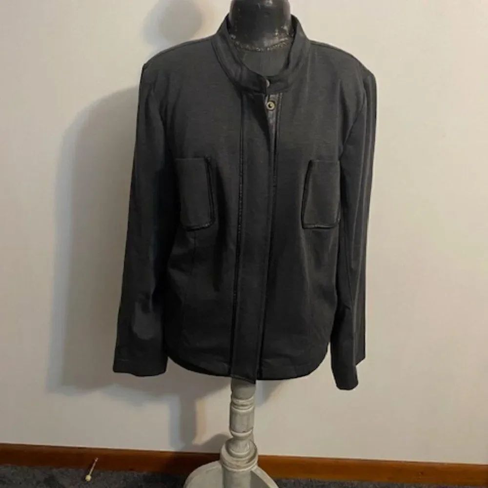Lane Bryant Gray 2 pocket jacket with Faux Leather, size  26